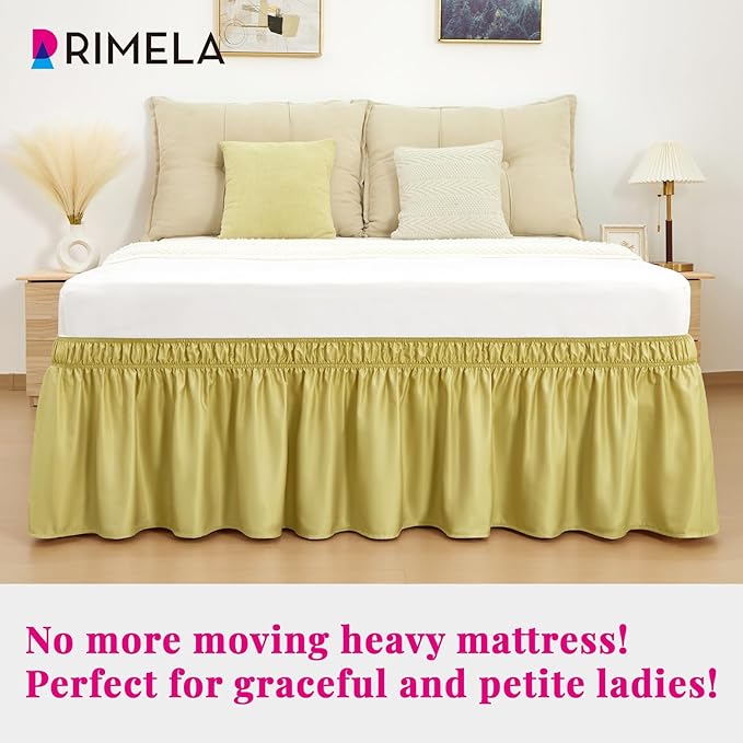 RIMELA Bed Skirt Queen Size Champagne Green 15 Inch Drop, Wrap Around Elastic - Image 2