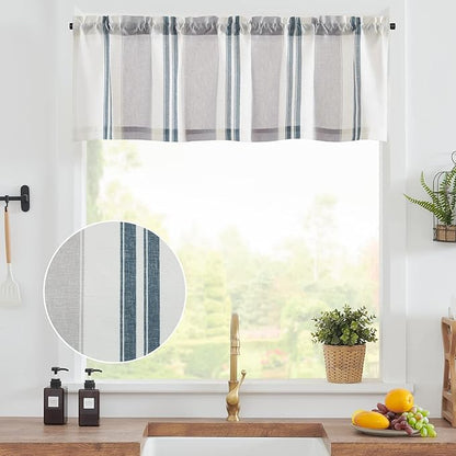 jinchan Striped Valance Farmhouse Window Treatment Linen Textured Drapes - Image 2