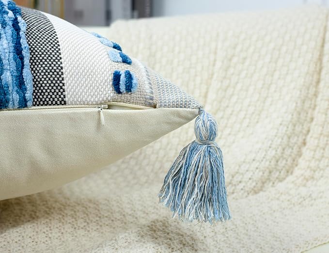 PANOD Boho Long Lumbar Throw Pillow Cover 16 x 36 Blue, Chenille Morocan Extra - Image 6