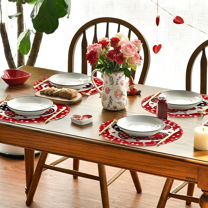 Artoid Mode Dot Hearts Love Red Valentine Round Placemats Set of 4, 14 Inch - Image 5