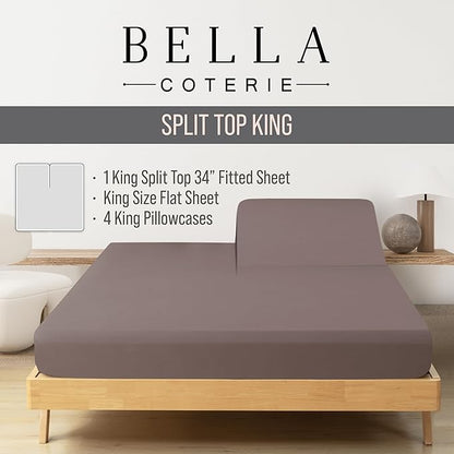 Bella Coterie 6 Piece Luxury Bamboo Viscose Split Top King Size Sheet Set | 34" - Image 2