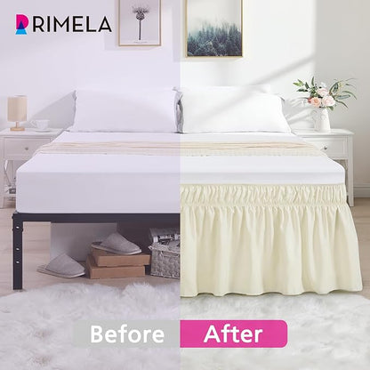 RIMELA Ivory Bed Skirt Queen Size 18 Inch Drop, Elastic Bed Skirting - Image 3