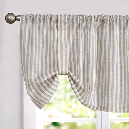 jinchan Tie Up Linen Textured Striped Bow Tie Curtain by JINCHAN