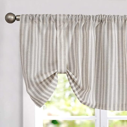 jinchan Tie Up Linen Textured Striped Bow Tie Curtain by JINCHAN