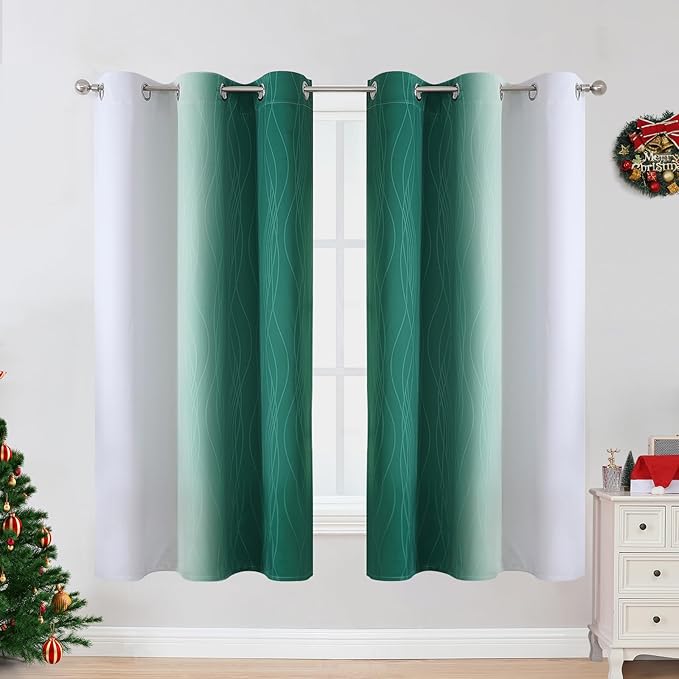 Estelar Textiler Ombre Greyish White and Green Blackout Curtains & Drapes - Image 2