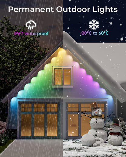 CINOTON Permanent Outdoor Lights 150ft, Smart RGBW+IC Eaves Lights with 90LEDs, IP67 Waterproof, 111 Scene Modes for Daily and Festival, Halloween Christmas Holiday Decor, APP/Voice/Remote Control