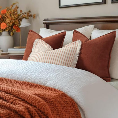 ZWJD Throw Rust Pillow Covers 22x22 Set of 2 Chenille Fall Pillow Covers - Image 3