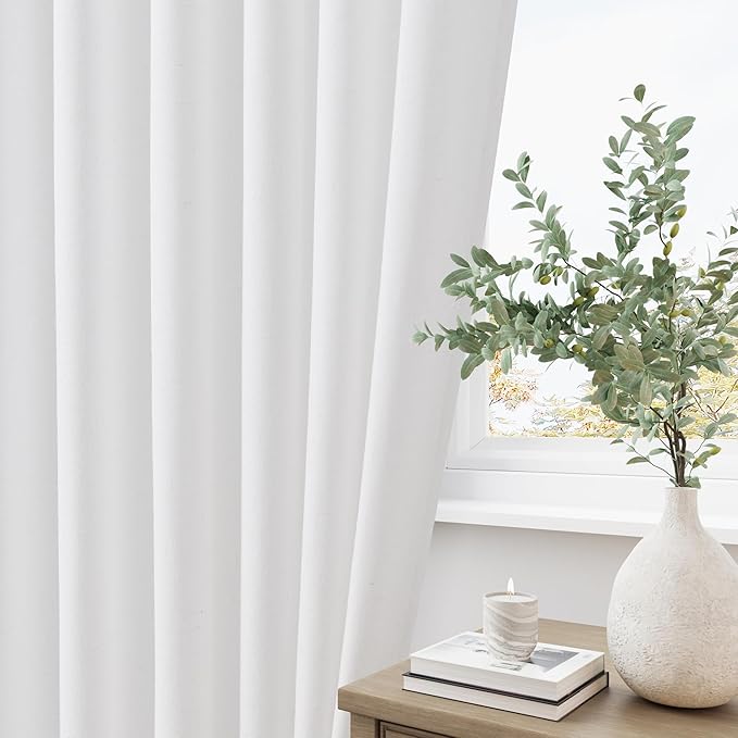 Soft White Pinch Pleat Linen Curtains 120 Inch Length 2 Panels Set - Image 3