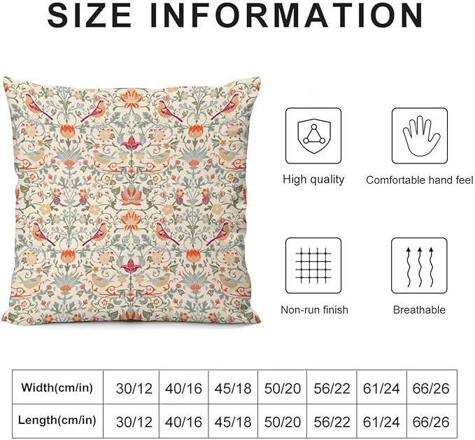 William Morris Floral Original Throw Pillow Covers Boho Chic Retro Floral Bird - Image 2