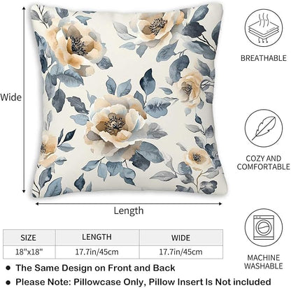 Throw Pillow Covers 18x18 Set of 2, Flowers Cushion Covers, Decorative Square - Image 3