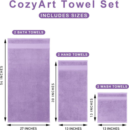 cozyart bath towel set 6 pcs, luxury lavender, side view