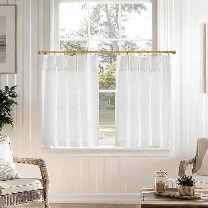 jinchan Linen Pinch Pleated Kitchen Curtains 36 Inch 2 Panels, Natural Linen - Image 2