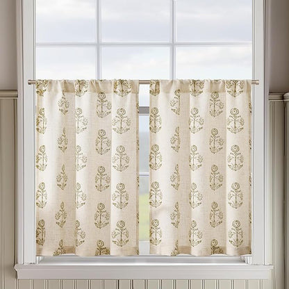 jinchan Linen Kitchen Curtains 24 Inch Floral Tier Curtains Farmhouse Cottage by JINCHAN