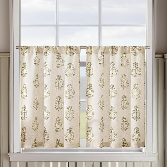 jinchan Linen Kitchen Curtains 36 Inch Floral Tier Curtains Farmhouse Cottage by JINCHAN