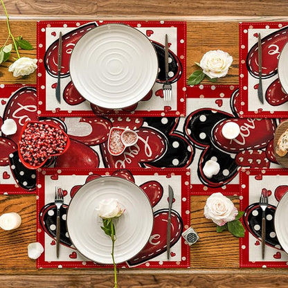 Artoid Mode Red Dot Heart Love Valentine Placemats Set of 4, 12x18 Inch Wedding - Image 5