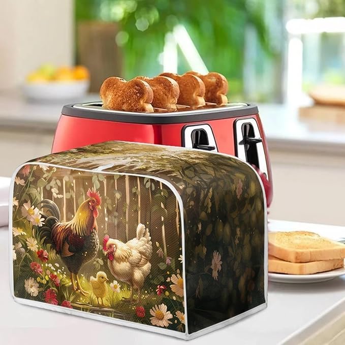 Chicken Rooster Flower Toaster Cover 4 Slice Wide Slot, Washable Kitchen - Image 4
