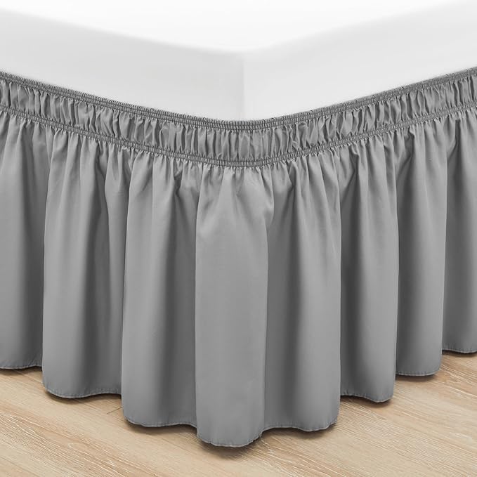 RIMELA Light Grey Bed Skirt Full Size 12 Inch Drop, Elastic Bed Skirting - Image 6