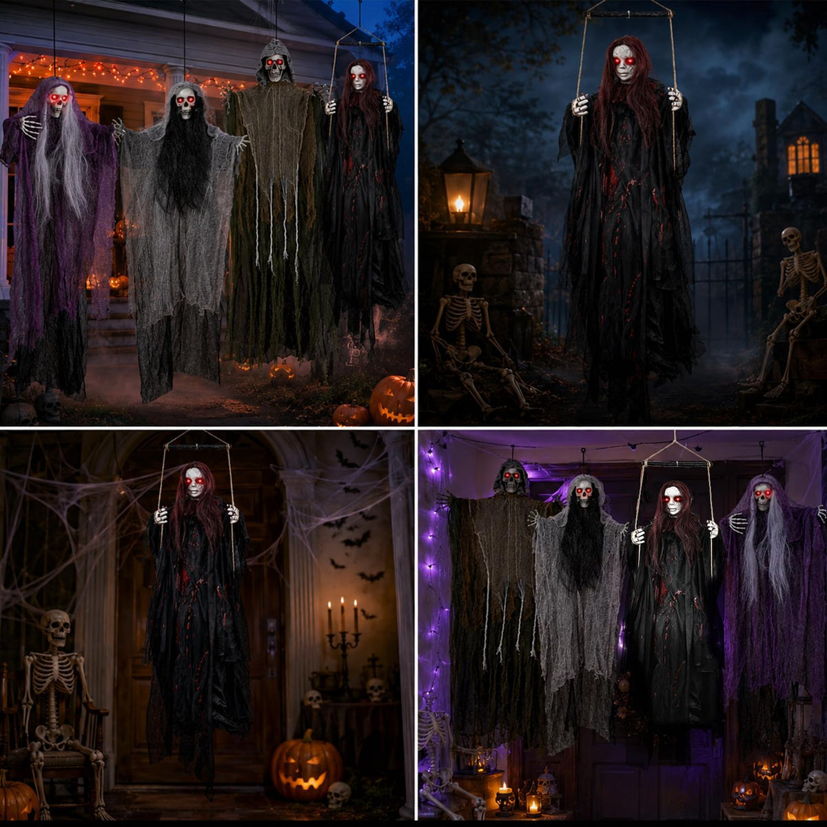 59" Scary Hanging Ghost Girl Halloween Decoration – Sound & Touch Activated Swinging Doll with Red Eyes & Creepy Sounds, Outdoor/Indoor Decor for Haunted House, Graveyard, Yard & Party