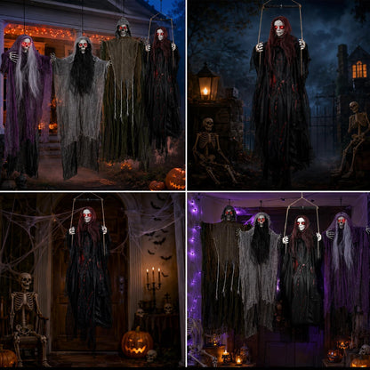 59" Scary Hanging Ghost Girl Halloween Decoration – Sound & Touch Activated Swinging Doll with Red Eyes & Creepy Sounds, Outdoor/Indoor Decor for Haunted House, Graveyard, Yard & Party