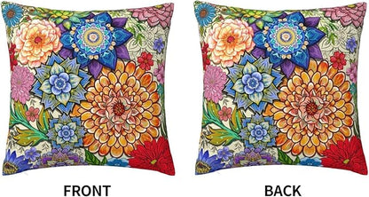 Boho Floral Throw Pillow Covers 18x18 Inch, Colorful Boho Flowers Throw Pillow - Image 7