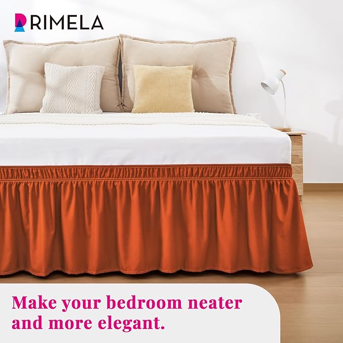 RIMELA Orange Yellow Bed Skirt Queen 15 Inch Drop, Elastic Bed Skirts Queen - Image 6