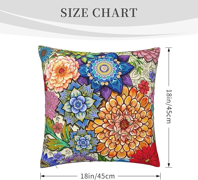 Boho Floral Throw Pillow Covers 18x18 Inch, Colorful Boho Flowers Throw Pillow - Image 9
