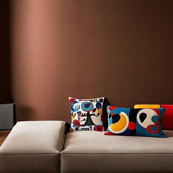 Picasso Inspired Decorative Pillow Cover Hand Embroidered Abstract Toss Pillows - Image 6