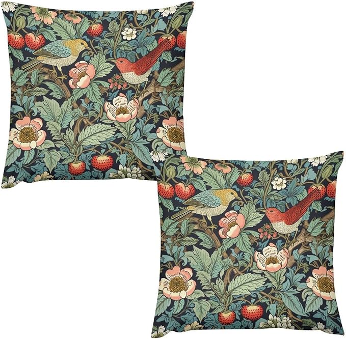 William Morris Floral Original Throw Pillow Covers Boho Chic Retro Floral Bird by XBDDZSW
