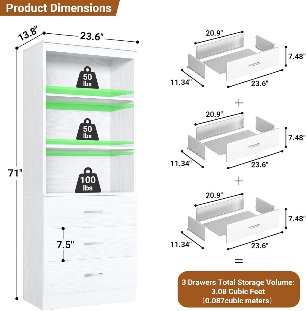 Aheaplus 23.6" Closet Drawers System, Closet System with 3 Drawers, White