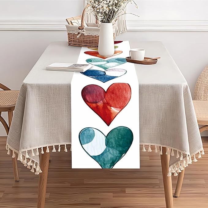 Watercolor Heart Table Runner – 13x72 Inch Modern Table Decor - Image 7