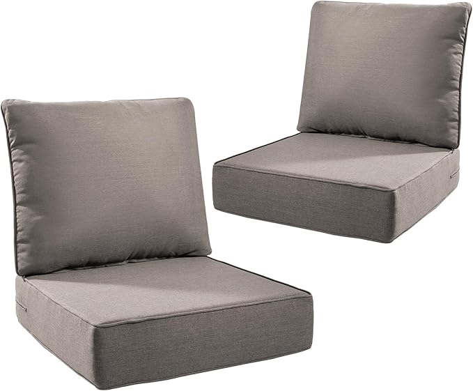 6" Thick Outdoor Cushions 24x24x6, 2-Set Deep Seat Patio Cushions by Pugire