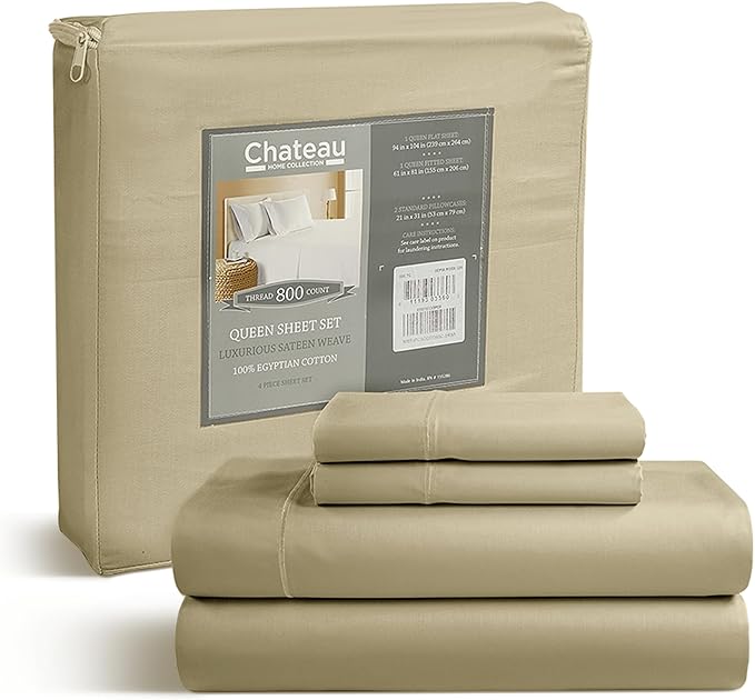 100% Egyptian Cotton Bed Sheets, Certified 800 Thread Count Deep Pocket Queen by CHATEAUHOMECOLLECTION