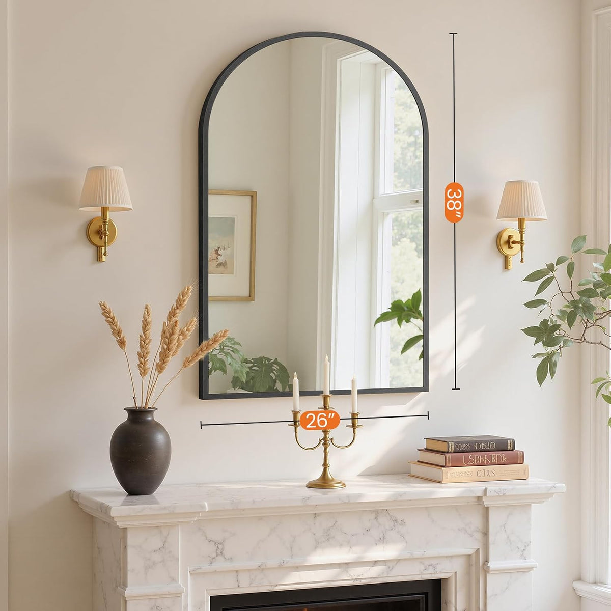 sweetcrispy 26"x38" arched bathroom mirror, bathroom mirrors for shown in use