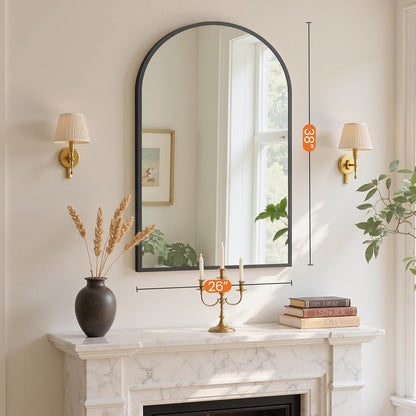 sweetcrispy 26"x38" arched bathroom mirror, bathroom mirrors for shown in use