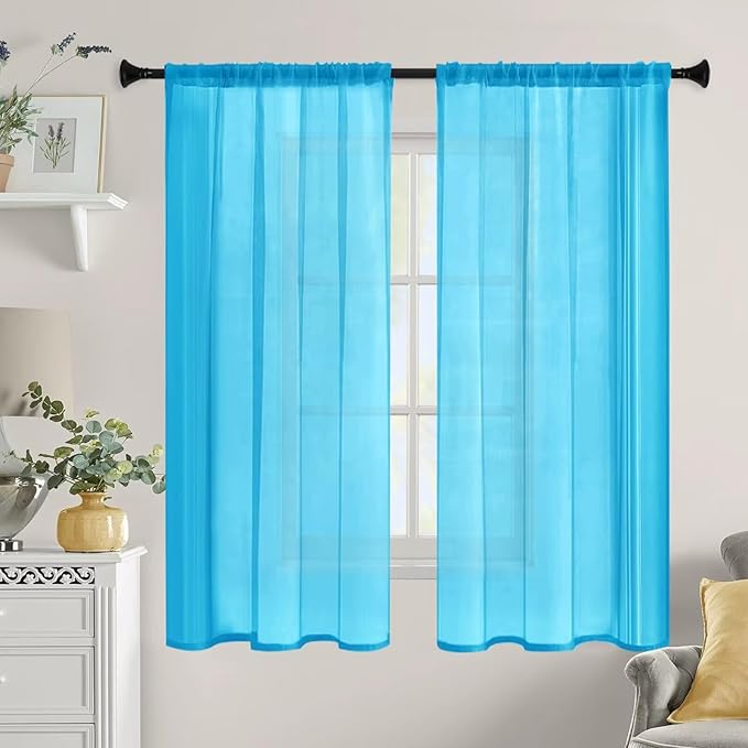 Sheer Curtains 45 Inches Long 2 Panels, Rod Pocket Short Curtain - Image 9