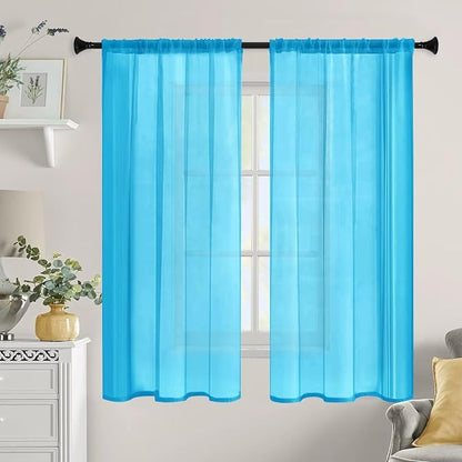 Sheer Curtains 63 Inches Long 2 Panels, Rod Pocket Short Curtain - Image 9