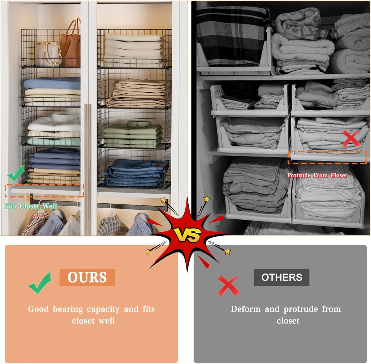 yociyoga 4-tier stackable closet organizers and storage shelves shown in use