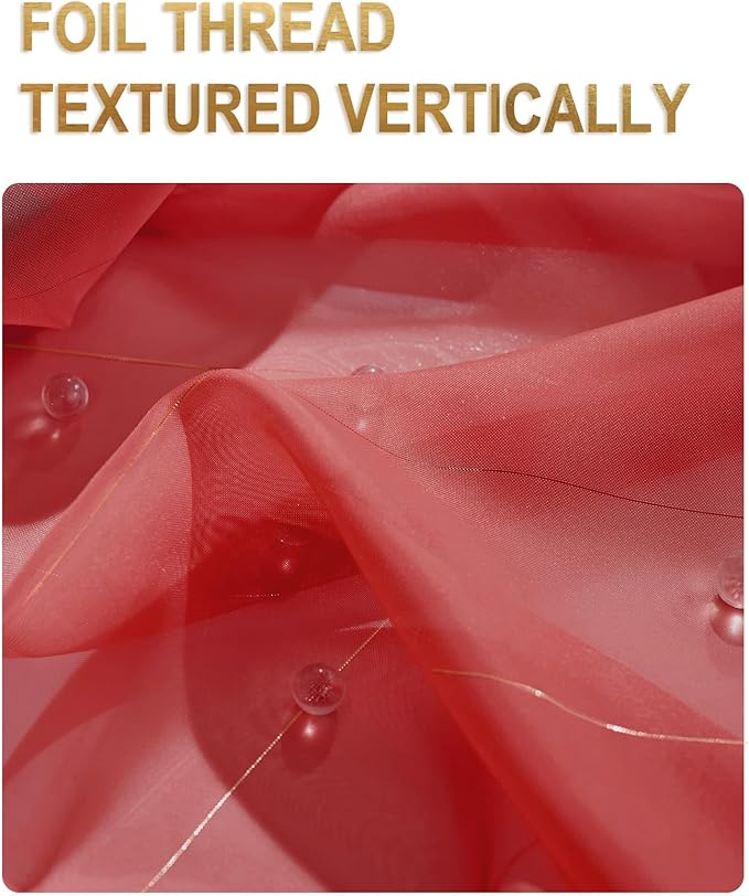 Foil Stripe Red Sheer Curtains 72 inches Length 2 Panels - Image 3