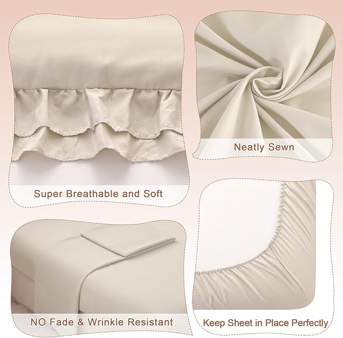 Wowelife Toddler Comforter Set for Girls, Pale Beige Toddler Bedding Set - Image 4