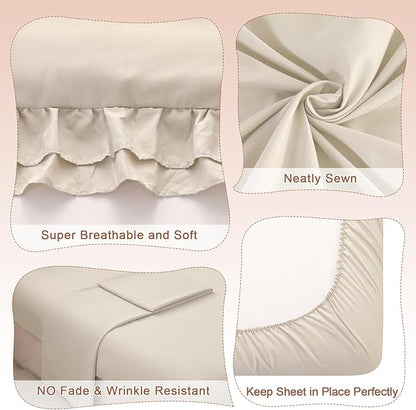 Wowelife Toddler Comforter Set for Girls, Pale Beige Toddler Bedding Set - Image 4