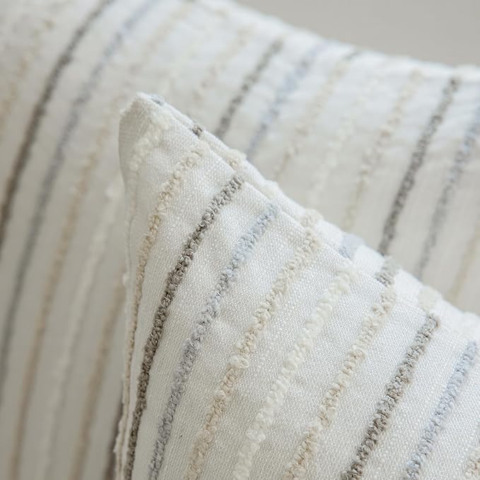 Set of 2 Multicolor Candlewick Striped Boho Throw Pillow Covers, Textured - Image 4
