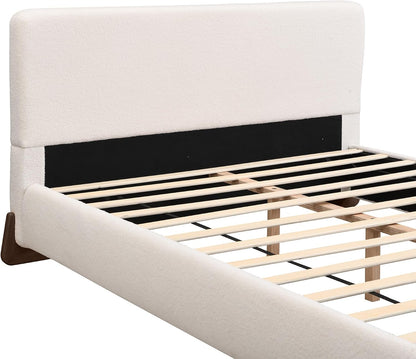 merax boucle king bed, upholstered bed frame and, side view