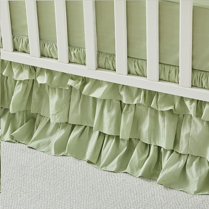 Brandream Crib Skirt Triple Layer Cotton Nursery Bed Skirt - Image 4