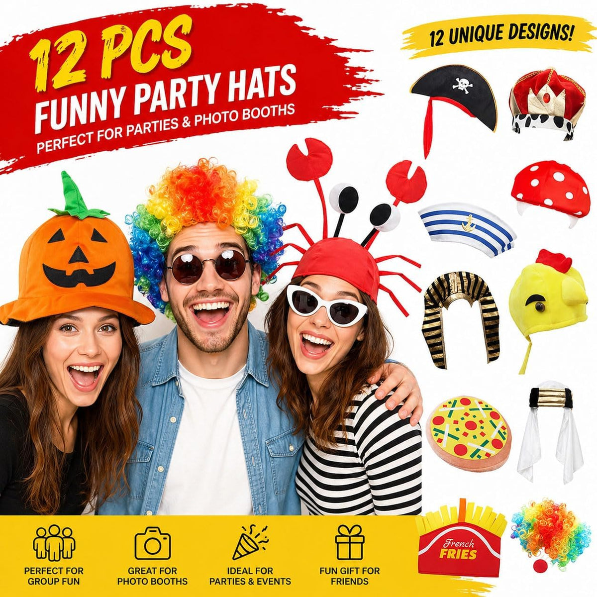 Funny Party Hats Bulk,Costume Crazy Hats for Adults, Photo Booth Props, Birthday Halloween Party Supplies