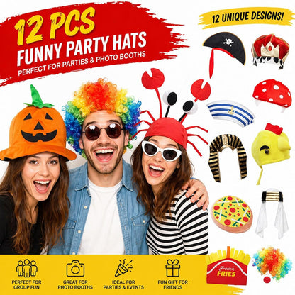 Funny Party Hats Bulk,Costume Crazy Hats for Adults, Photo Booth Props, Birthday Halloween Party Supplies