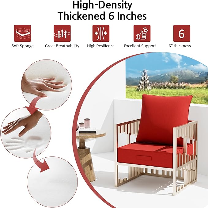 Outdoor Olefin Water-Resistant Deep Seat Cushion Set, Thickened Sofa Chair Pad - Image 5