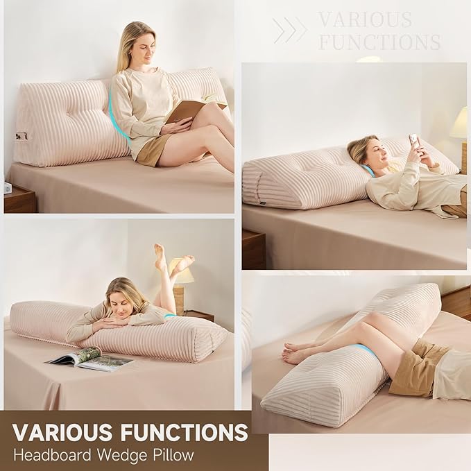 Z-hom Twin Headboard Pillow, Triangular Wedge Reading Pillow - Image 4