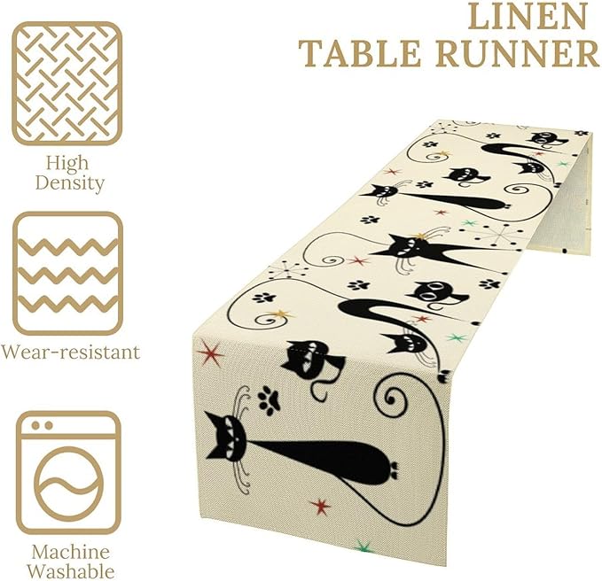 Mid Century Table Runner Minimalist Funny Black Cat Claws Retro Abstract - Image 3