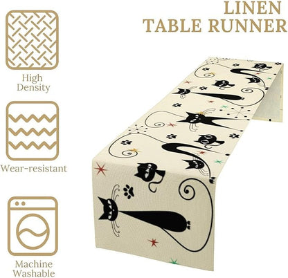Mid Century Table Runner Minimalist Funny Black Cat Claws Retro Abstract - Image 3