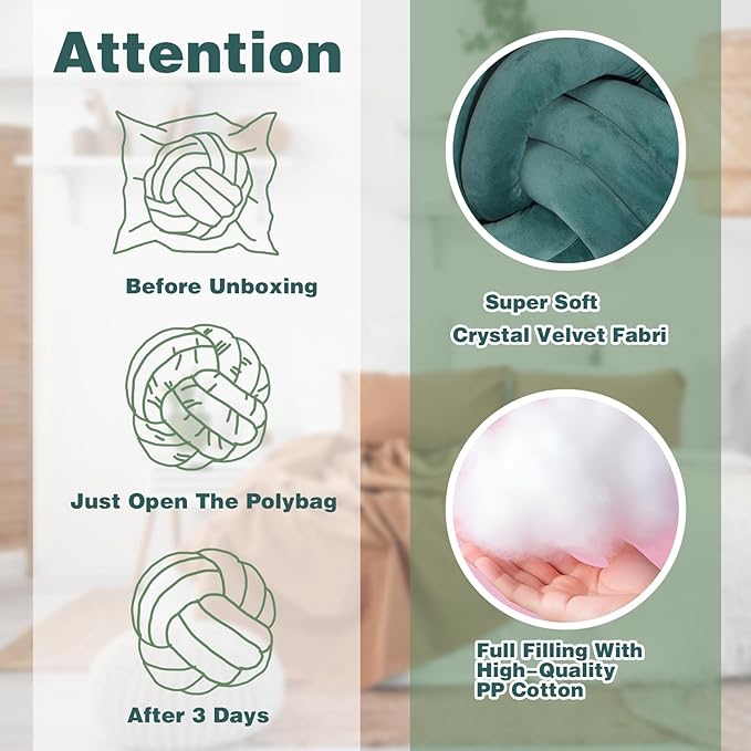 Yerliker 4 Pcs Knot Pillow Ball, 8.7 Inches Soft Home Decorative Round Throw - Image 2
